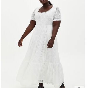 Torrid White Lace Puff Sleeve Skater Maxi Dress